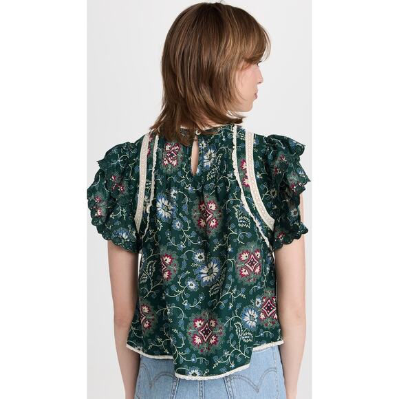 NWOT SEA New York Flutter Sleeve Lace Trim Crop Cotton Top Size Small - Picture 4 of 6